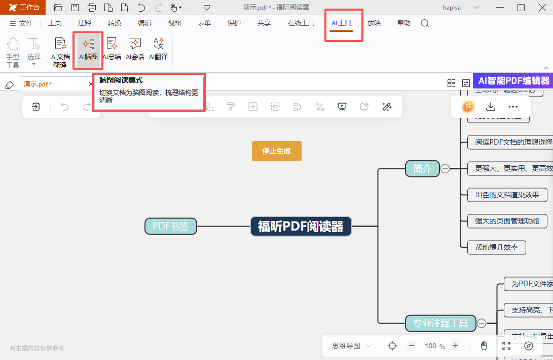 福昕pdf阅读器AI脑图